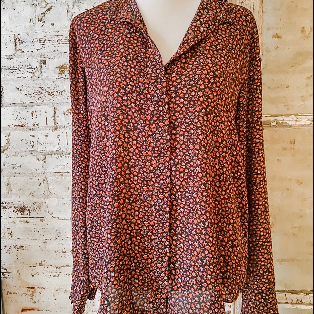 Flowy floral button down blouse
